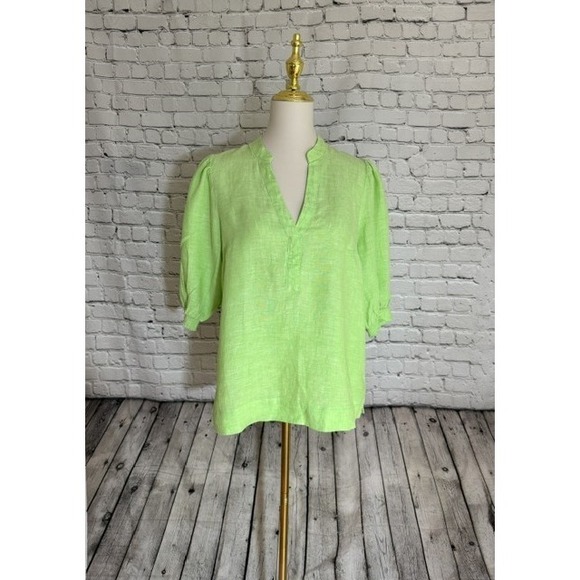 Lilly Pulitzer Tops - NWT Lilly Pulitzer Mialeigh Linen Top Jade Lime Elbow Sleeve Size 8